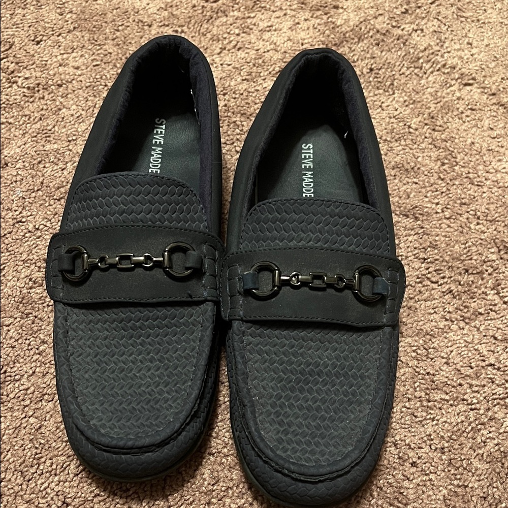 Boys Steve Madden Textured Black Loafers